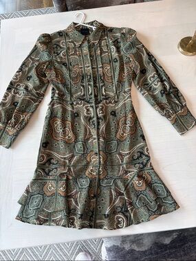Alex Marie Paisley Button-Front Blouse in Olive & Tan